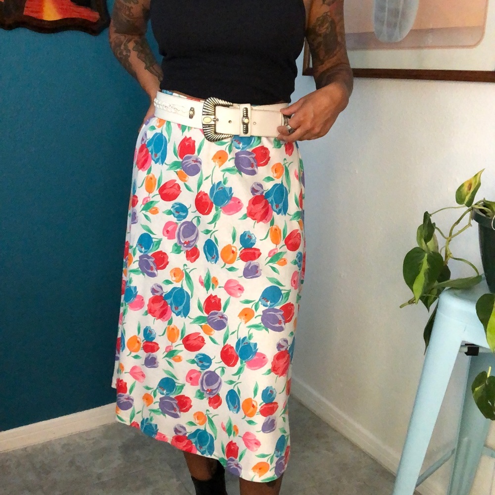 Vintage floral print stretch cotton skirt